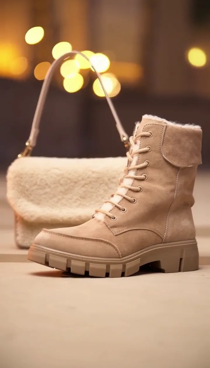 Close-up of footwear against warm architectural textures in the Shoe Mart film